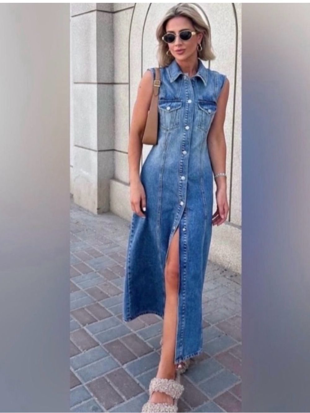 New Zara SS23 Denim TRF Dress Sleeveless Midi Light Blue Size Medium